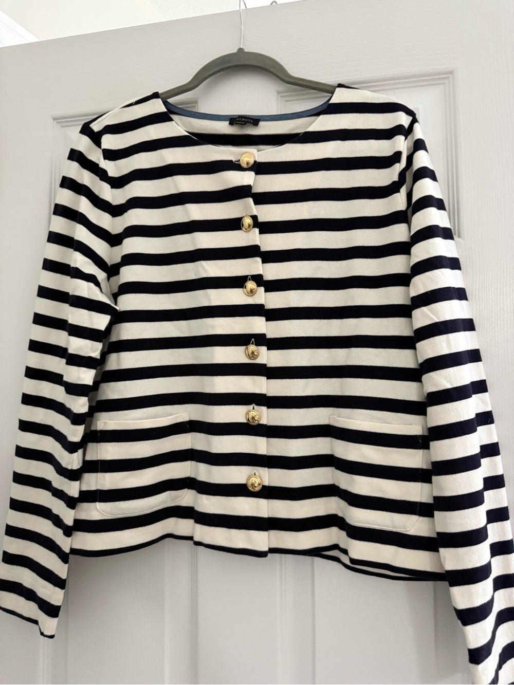 Talbots Black & White Striped Gold-Button Jacket